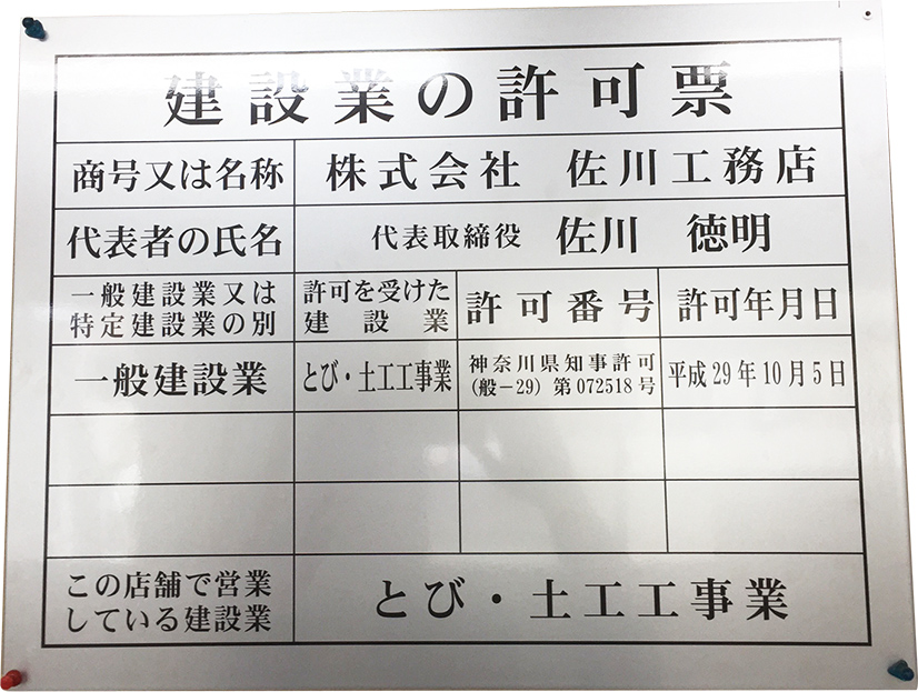 建設業の許可票